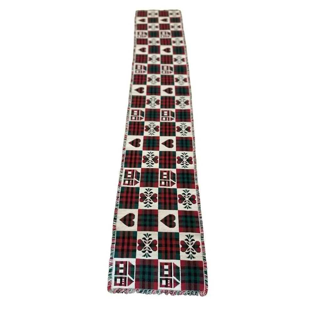 Country Plaid Table Runner Fringed Ends  72” inches L x 13” inches